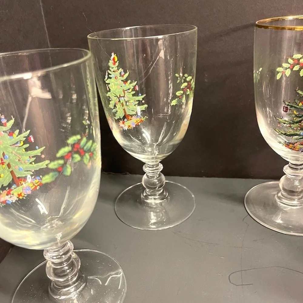 Vintage Spode Christmas Tree 16 oz Pedestal Goblets Mixed Lot Set of 7